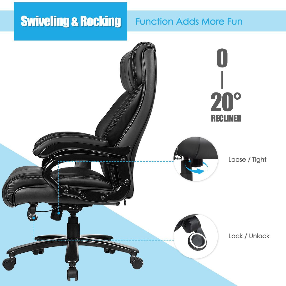 PU Leather Massage Office Chair with Thick Foam Cushion