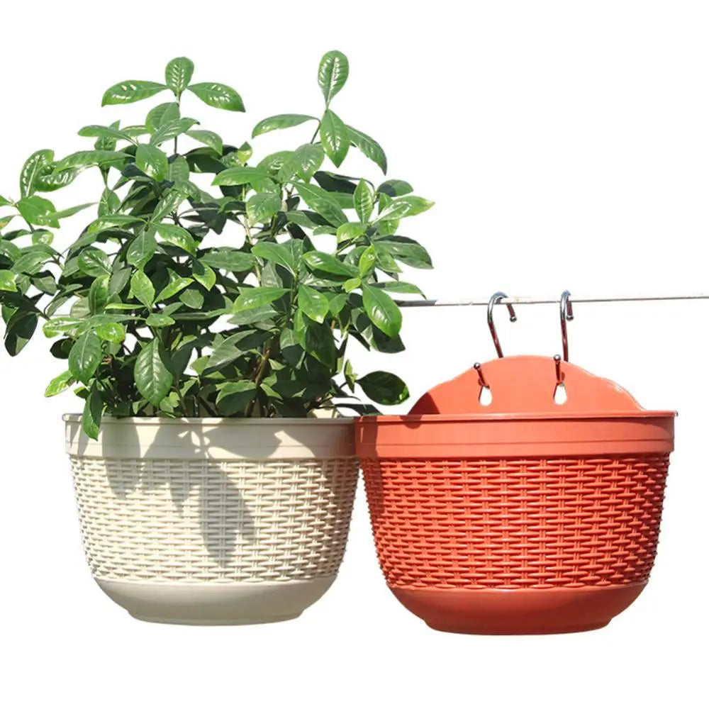 Imitation Rattan Wicker Wall Hanging Flower Pot Basket Balcony Garden Planter Garden Pots Planters Garden Decoration