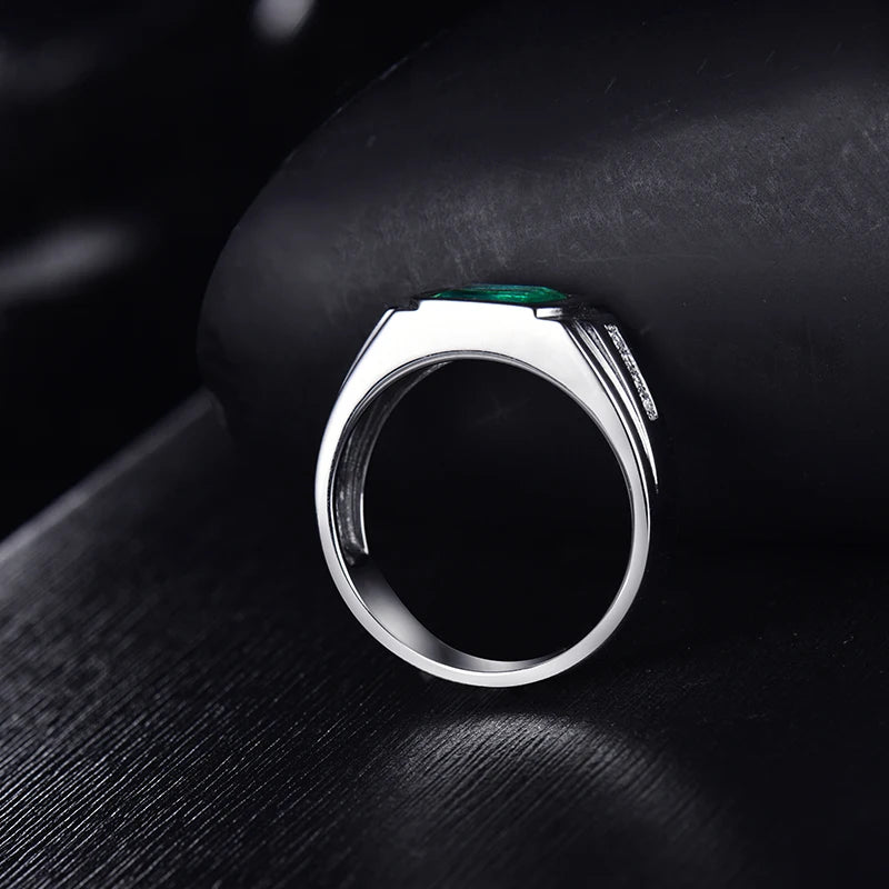 Ring Men Natural Emerald 18Kt Au750 White Gold Male Diamonds Rings for Man Engagement Eternity Husband Ring Gifts