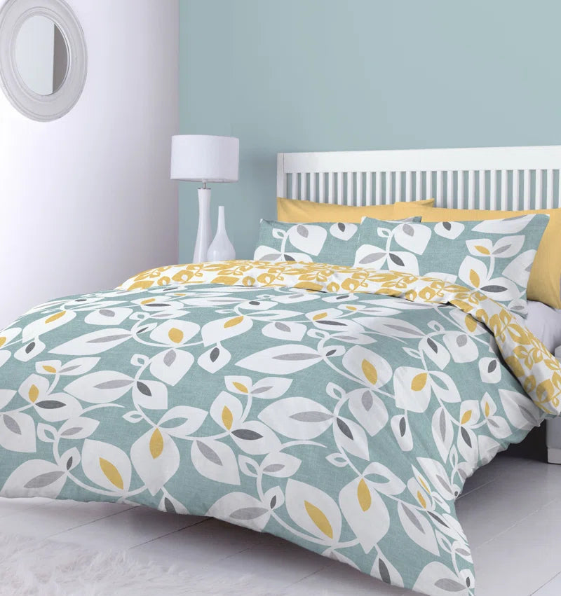 Inga Leaf Reverisble Duvet Cover Set with Pillowcases