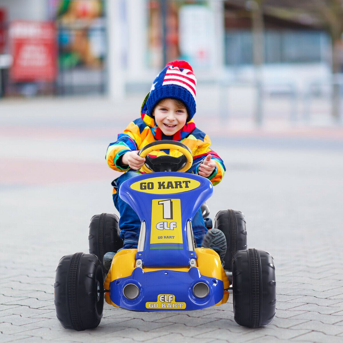 Kids Pedal Go Cart with Adjustable Seat and Non-Slip Wheels