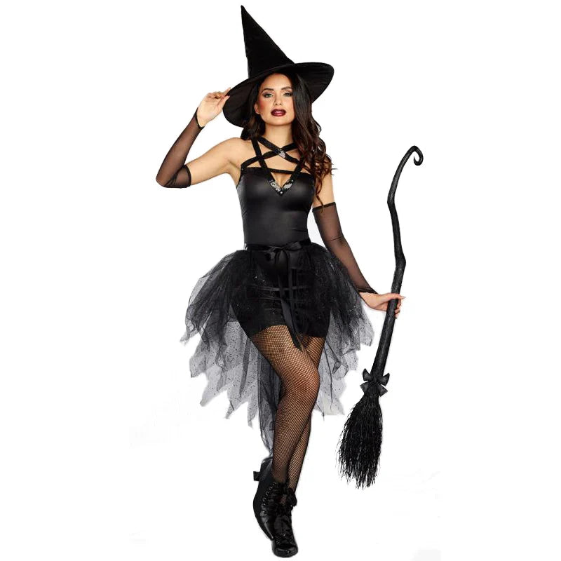 Fantasy Black Witch Fancy Dress up Party Dress Carnival Performance Clothing Halloween Costume Sorceress Costume Adult Cosplay