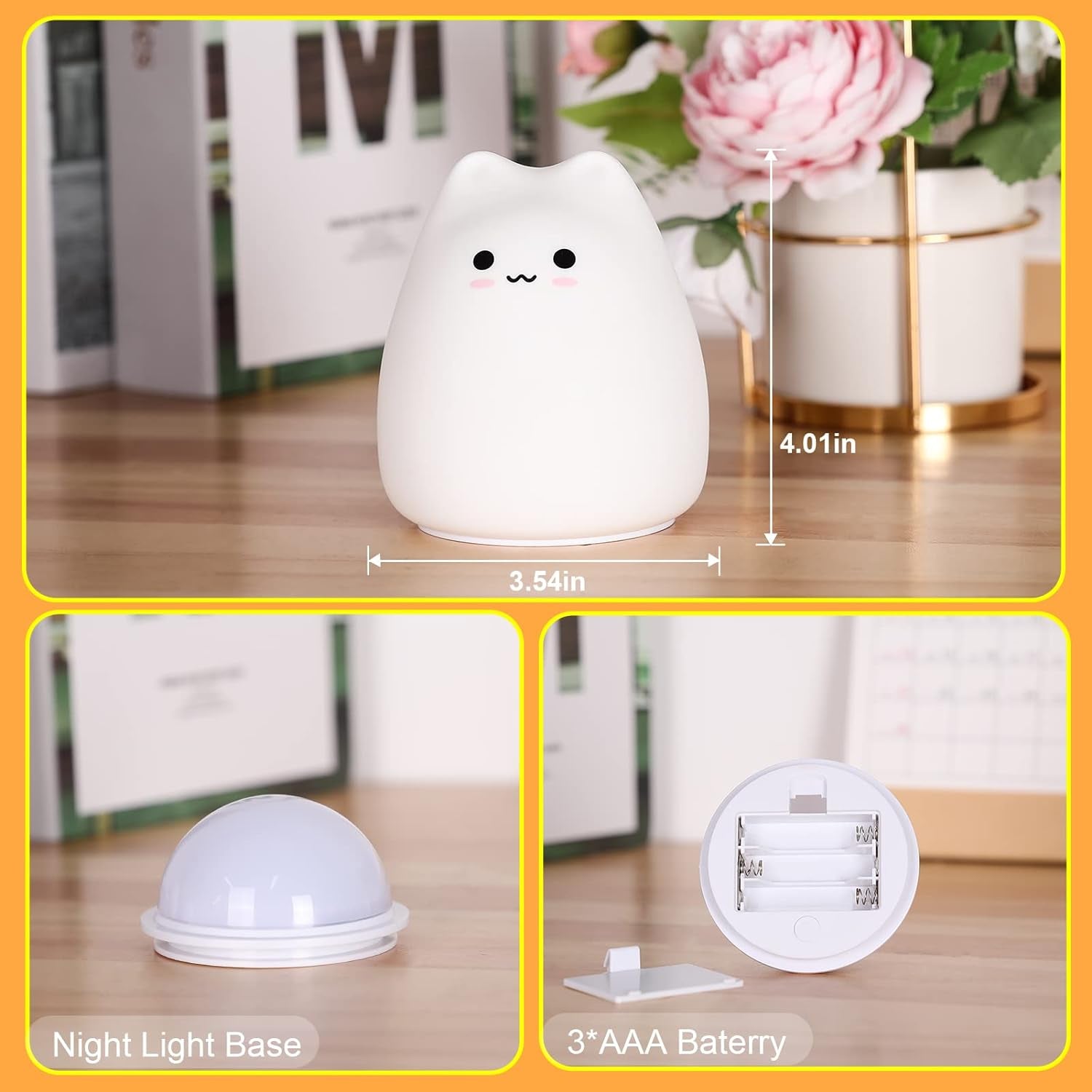 Kids Night Light Cat Lamp,  Kitty Night Light for Kids Silicone Kawaii Lamp Cute Nightlight for Toddler Baby Girl Birthday Gifts, Halloween Christmas Gifts