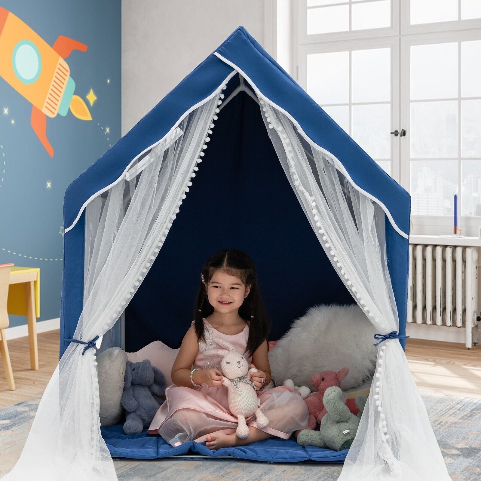 Kids Play Tent with Washable Mat and Windows