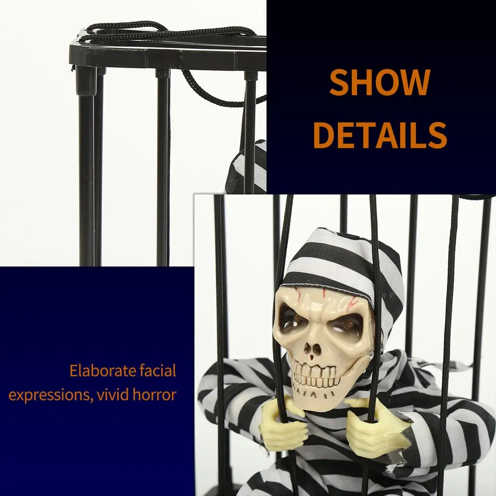 Halloween Decoration Scary Talking Skeleton Prisoner Animatronic Prank with Light Sound Home Motion Light Sensor Halloween Props