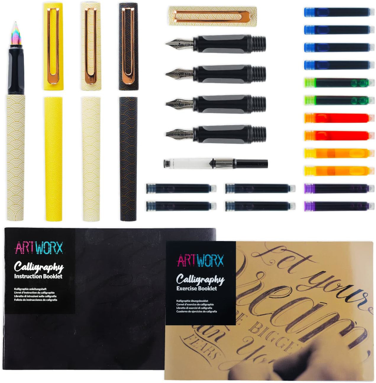 Artworx Calligraphy Pen Set - with Guide Book and Practice Paper - Caligraphy -