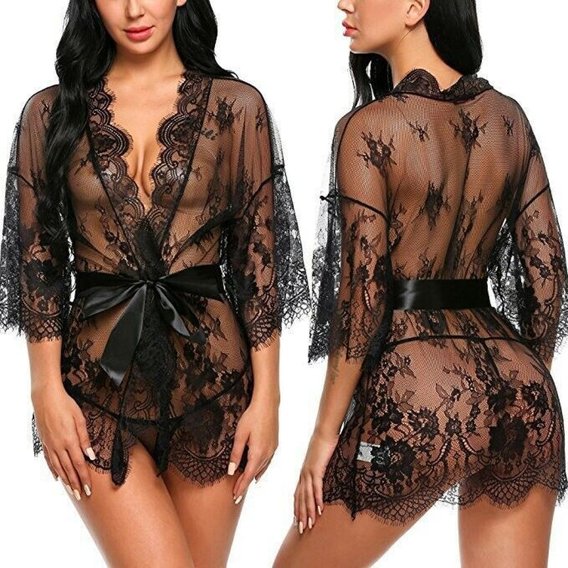 Women Sexy Gown Nightdress Lace Lingerie Sleepwear Ladies Wraps Dress Robe