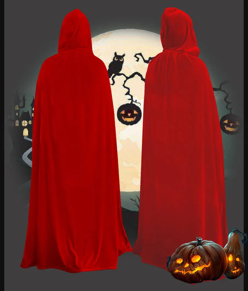 Ataullah Death Cape Long Hooded Velvet Cloak Halloween Costume Unisex Cosplay Wizard Witch Medieval Monk Robe Larp Ghost DW011