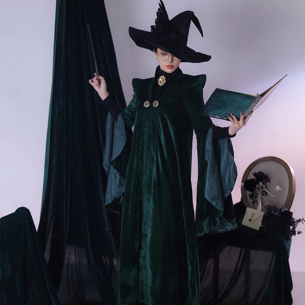 Dorpshipping Professor Minerva COS Mcgonagall Cosplay Costume Green Robe Cloak Dress Coat Outfits Halloween Costumes