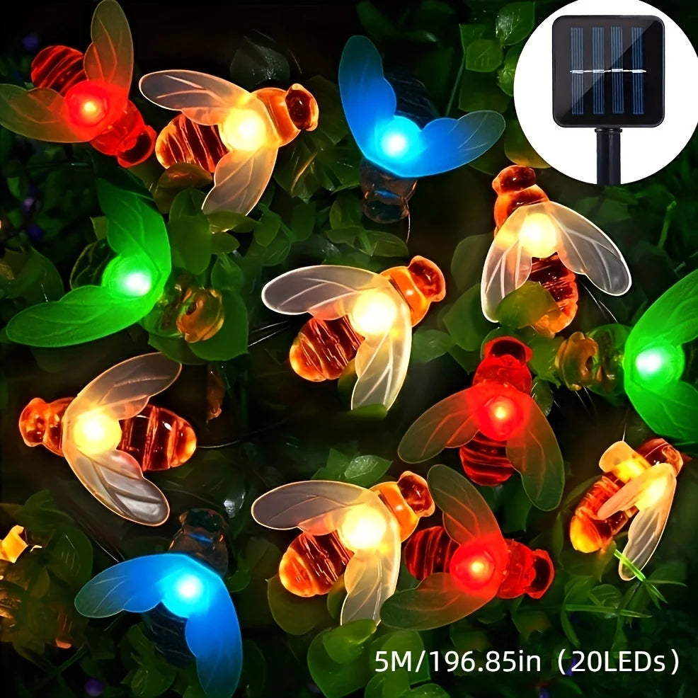 Solar Powered Garden Light 5M 20LED Honeybees Garland Sun LED String Lamp Outdoor Waterproof Sunlight for Fence Tree Decoration