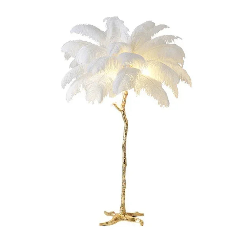 Nordic Ostrich Feather Led Floor Lamp Resin Copper Living Room Home Decor Standing Light Indoor Lighting Bedroom Bedside Light