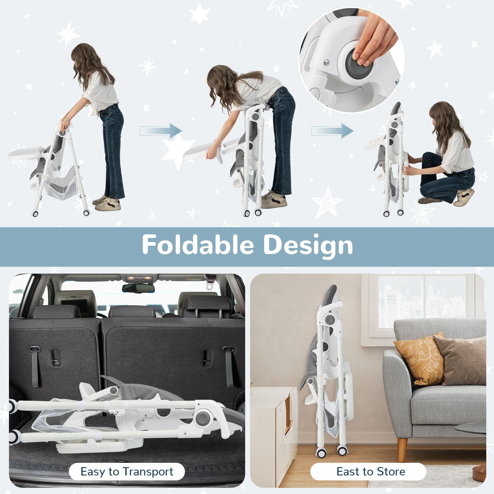 Baby Highchair with Safe, Adjustable and Folding Design