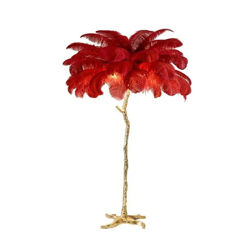 Nordic Ostrich Feather Led Floor Lamp Resin Copper Living Room Home Decor Standing Light Indoor Lighting Bedroom Bedside Light