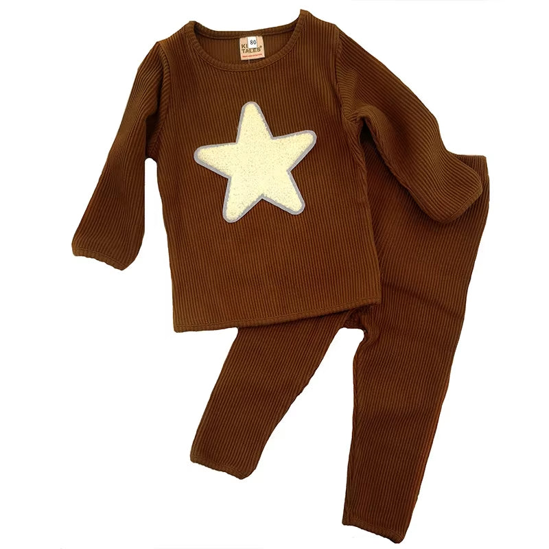 2Pcs Set Baby Clothes Long Top/Pant Children Fall Outfits Star Kid Clothes Ribbed Cotton Long Sleeves Girl Boys Clothing