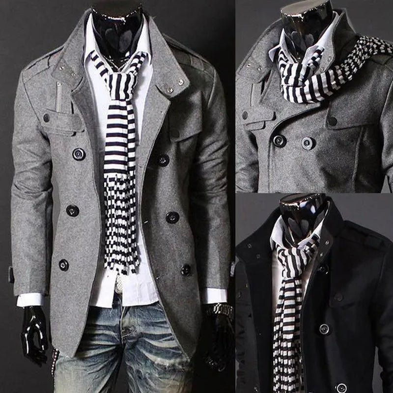 Spring Autumn Men'S Woolen Coats Casual Overcoat Fashion Wool Coat Men Windbreaker Jacket Peacoat