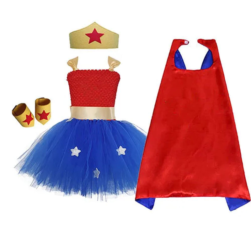 1 Set Superhero Costume Girls Tutu Dress Brave Super Girls Hero Theme Birthday Party Dresses Halloween Costume for Kids