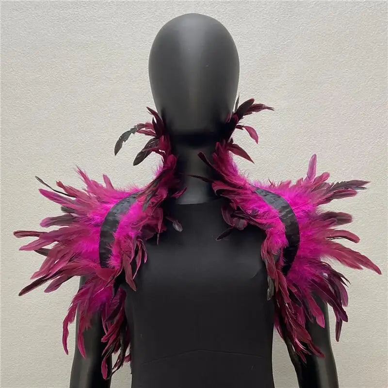 New Punk Gothic Costume Feather Cape Natural Feather Shrug Shawl for Women Halloween Cosplay Rave Party Props Stage Show Costume