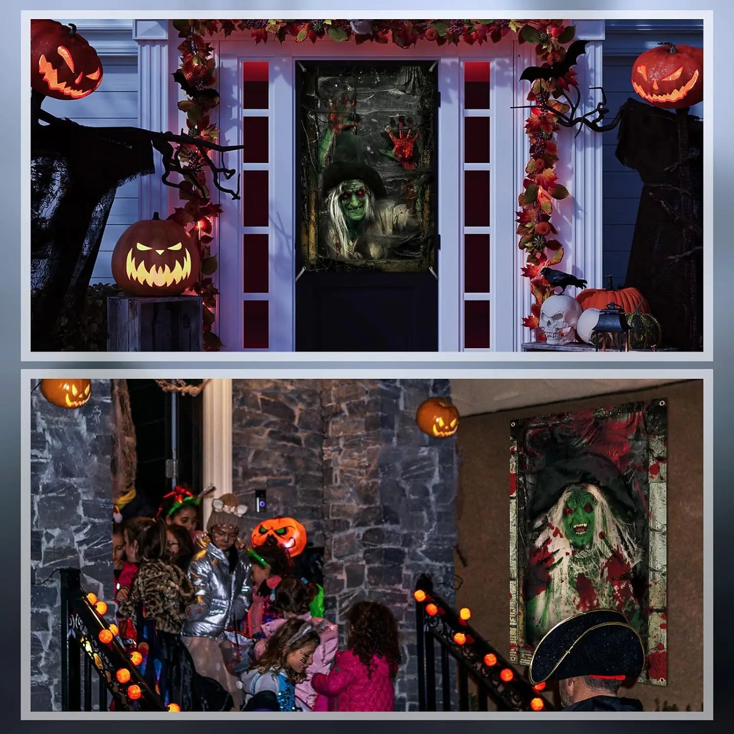 2 Pcs Scary Halloween Curtain Halloween Window Silhouette Decoration Blood Halloween Horror Halloween Window Poster Fo(Witch)