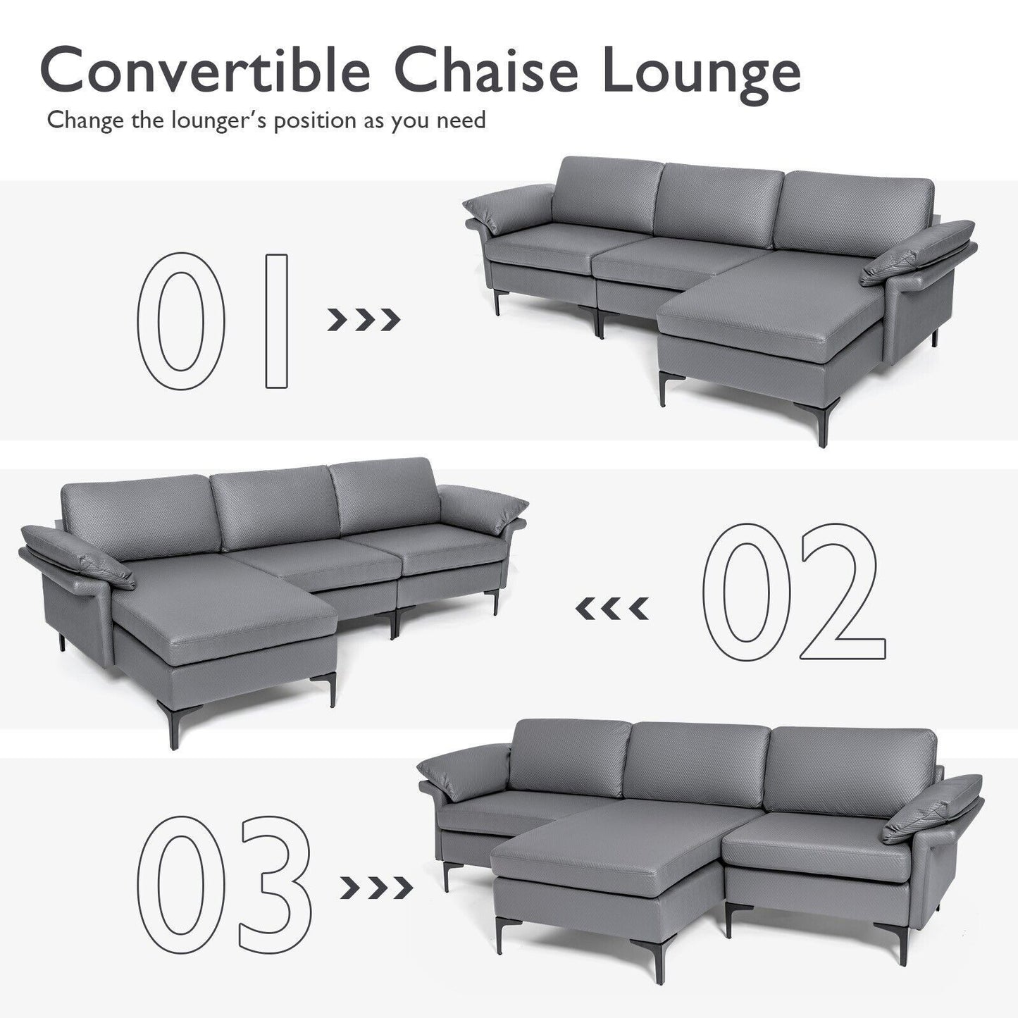 L-Shaped 3-Seat Upholstered Sectional Sofa