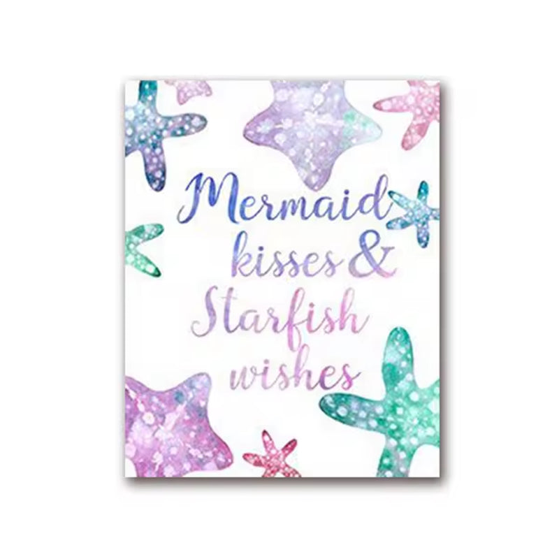 Mermaid Canvas Posters Nursery Wall Art Print Watercolor Sea Animals Starfish Turtle Octopus Painting Girls Room Wall Art Decor