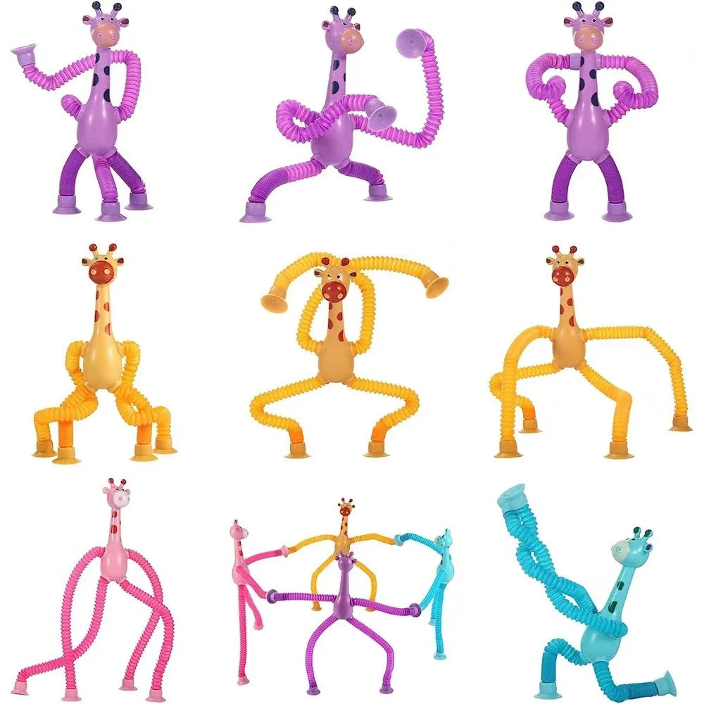 4 Pack Telescopic Suction Cup Giraffe Toy Sensory Tubes for Boys Girls Autistic Travel Toys for Christmas Gift