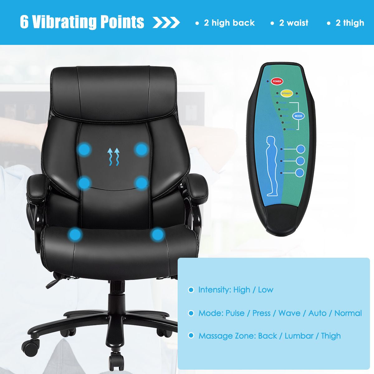 PU Leather Massage Office Chair with Thick Foam Cushion