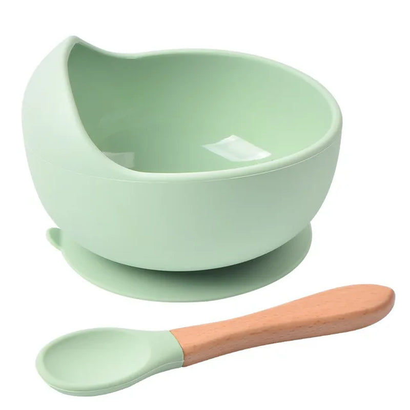 Food Grade Silicone Baby Feeding Bowl Set Solid Color Waterproof Kids Feeding Bowl with Spoon Children Tableware Dinnerware Set