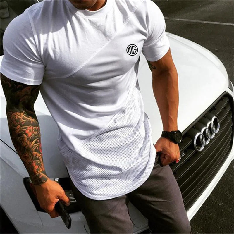 Brand Mens Muscle T Shirt Bodybuilding Fitness Men Tops Cotton Singlets plus Big Size Tshirt Cotton Mesh Short Sleeve Tshirt