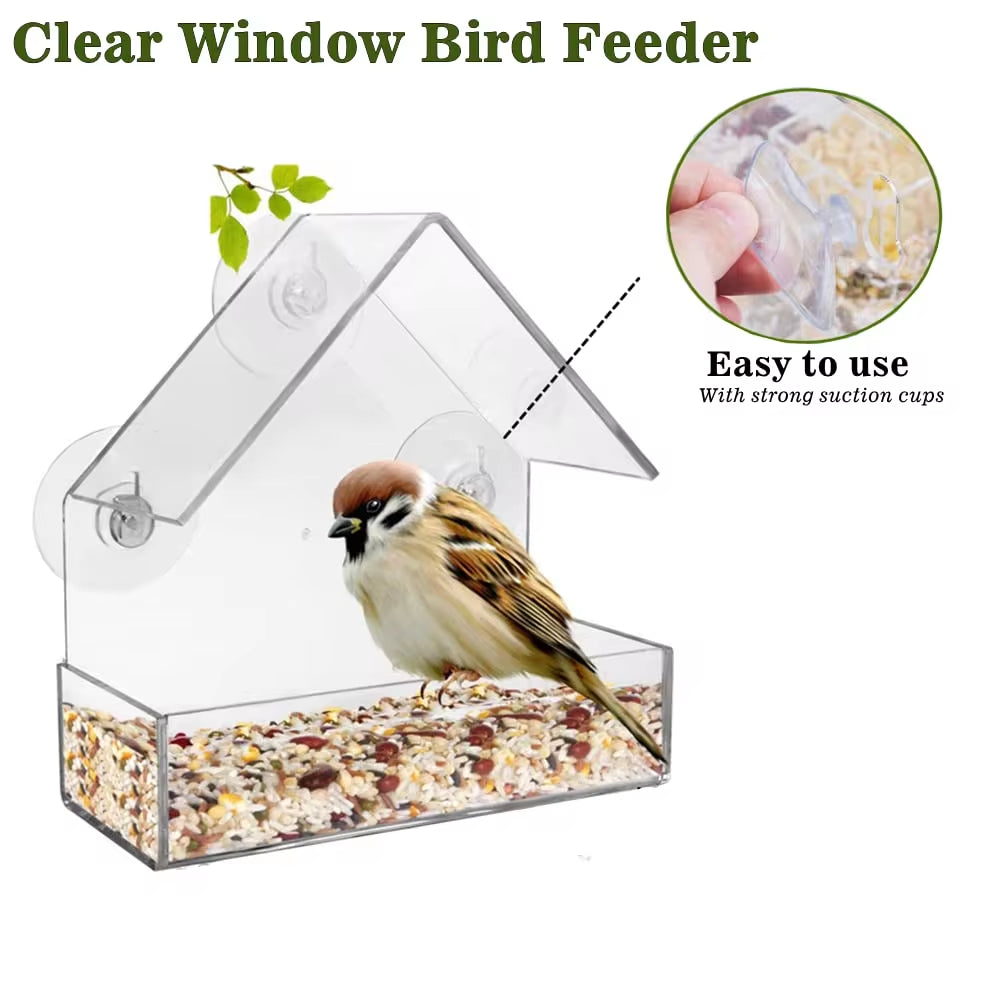 Window Wild Bird Feeder House Transparent Wild Table Removable Suction Cups Sliding Feed Tray for Garden Patio Yard