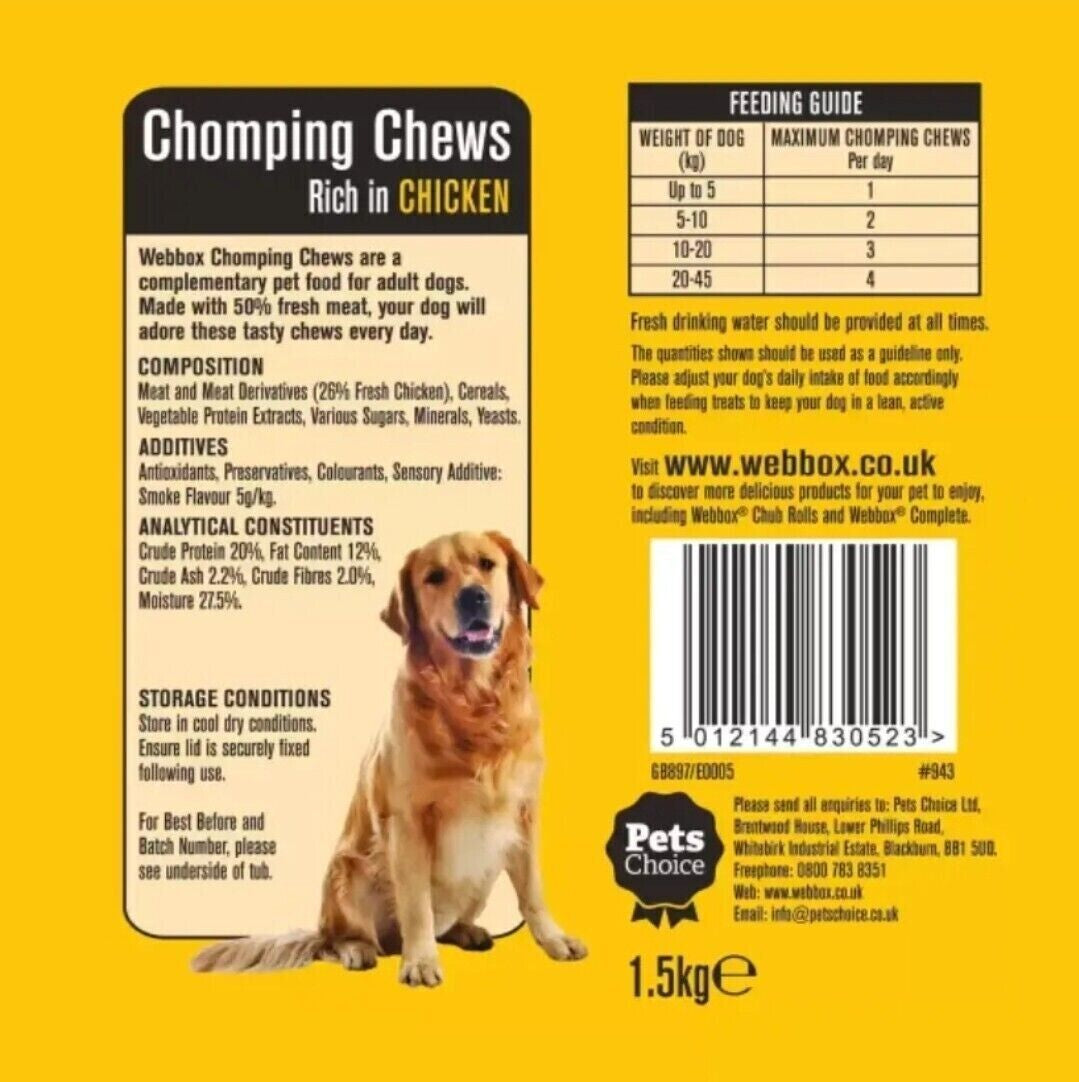 Webbox Chomping Chews Chicken and Pork for Dogs Natural Food Treats 1.5Kg