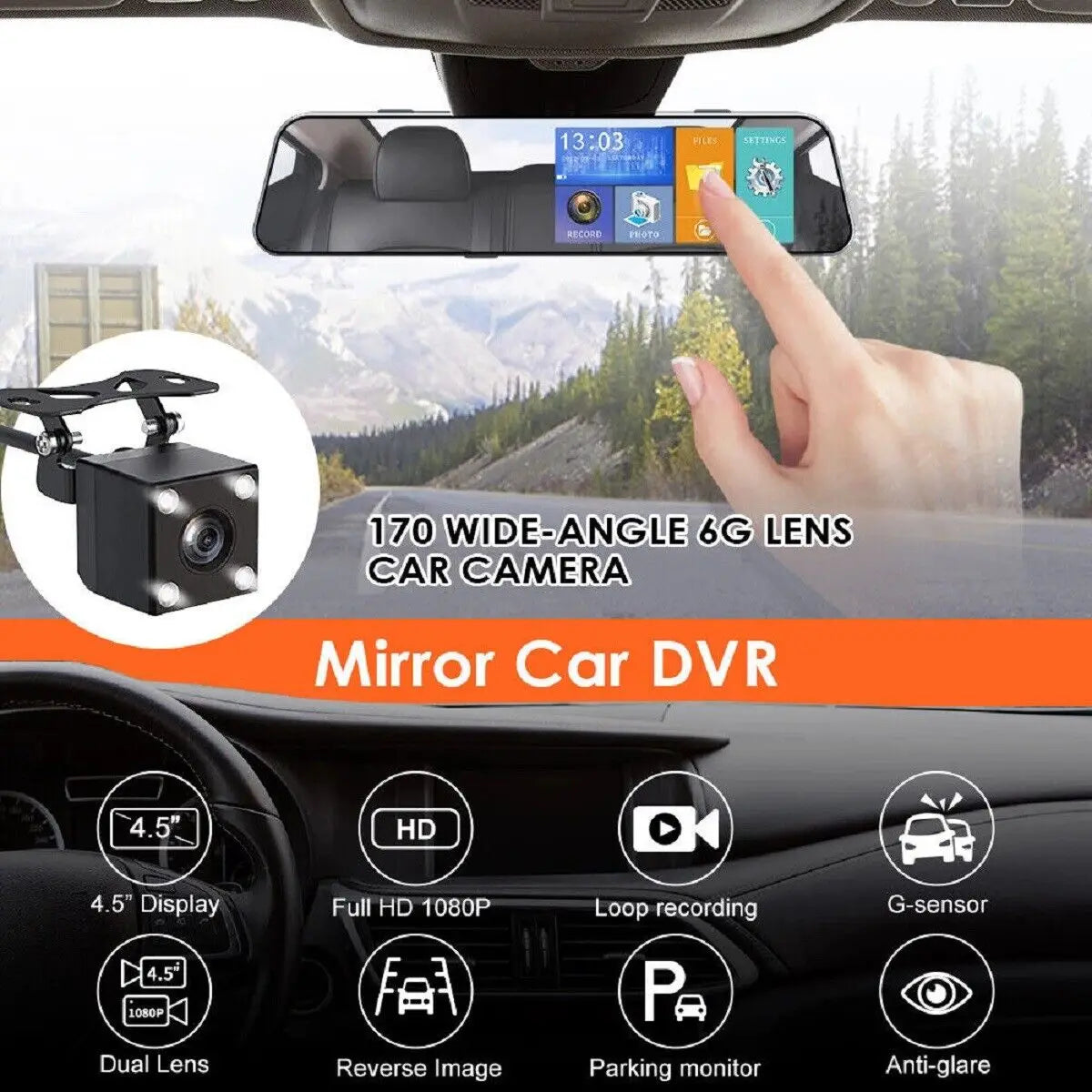 Mirror Dash Cam FHD Dual Lens Car DVR Camera Front and Rear Video Night Recorder