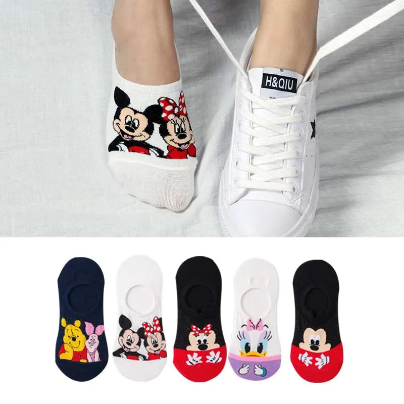 10 Pieces = 5 Pairs Korea Summer Socks Women Cartoon Animal Bear Mouse Socks Cute Funny Invisible Cotton Ankle Socks Size 35-41