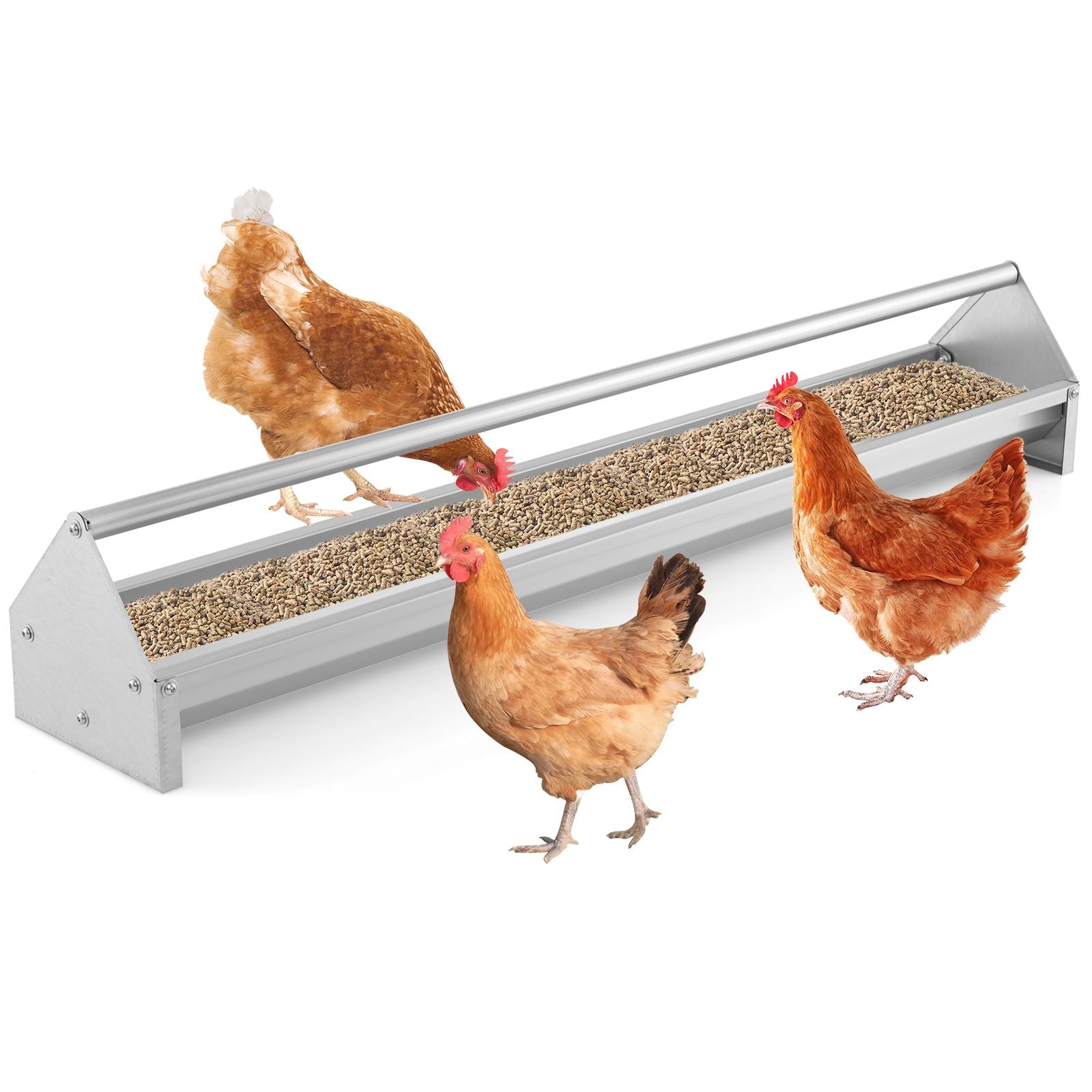 Steel Chicken Feeding Trough with Crossbar and Drainage Holes