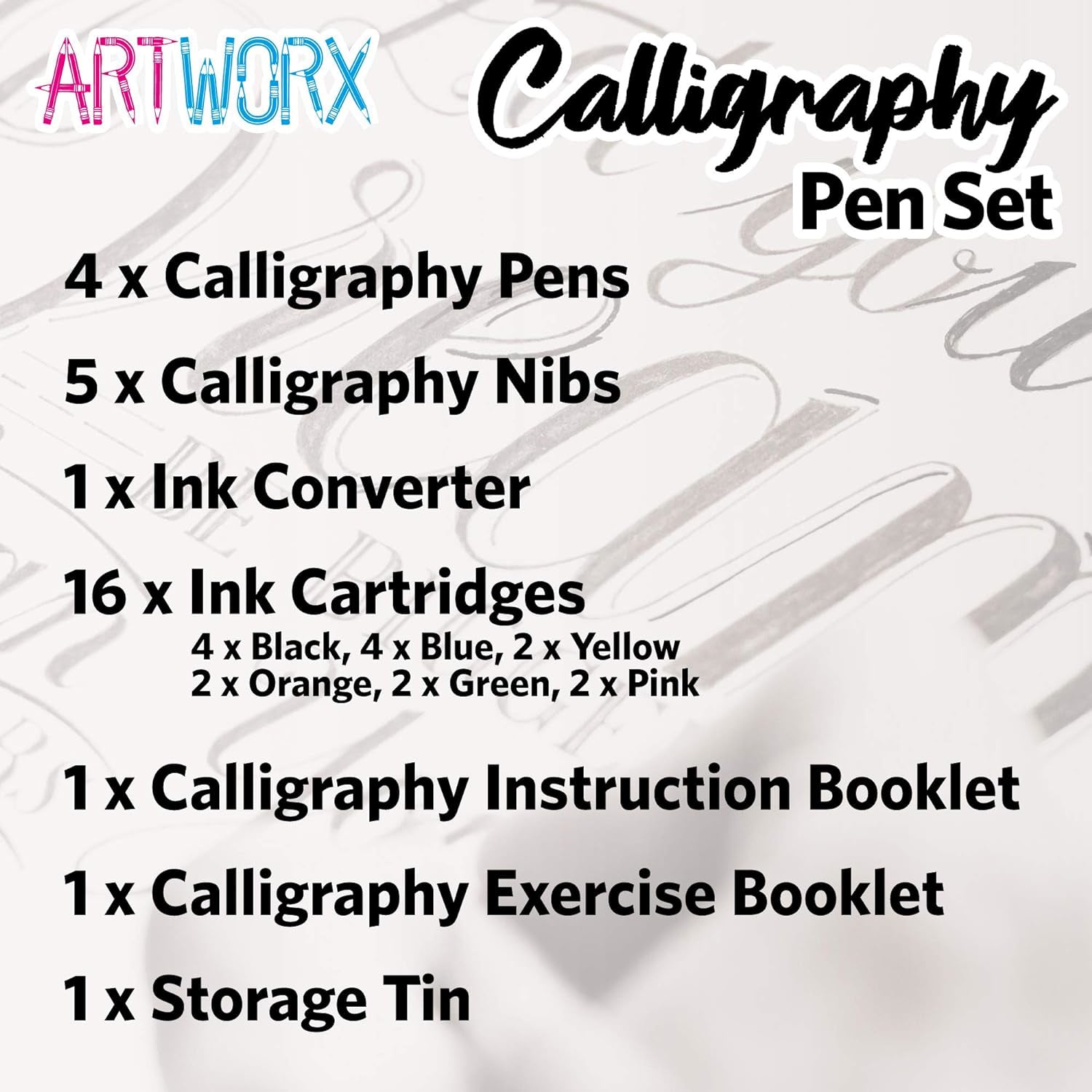 Artworx Calligraphy Pen Set - with Guide Book and Practice Paper - Caligraphy -