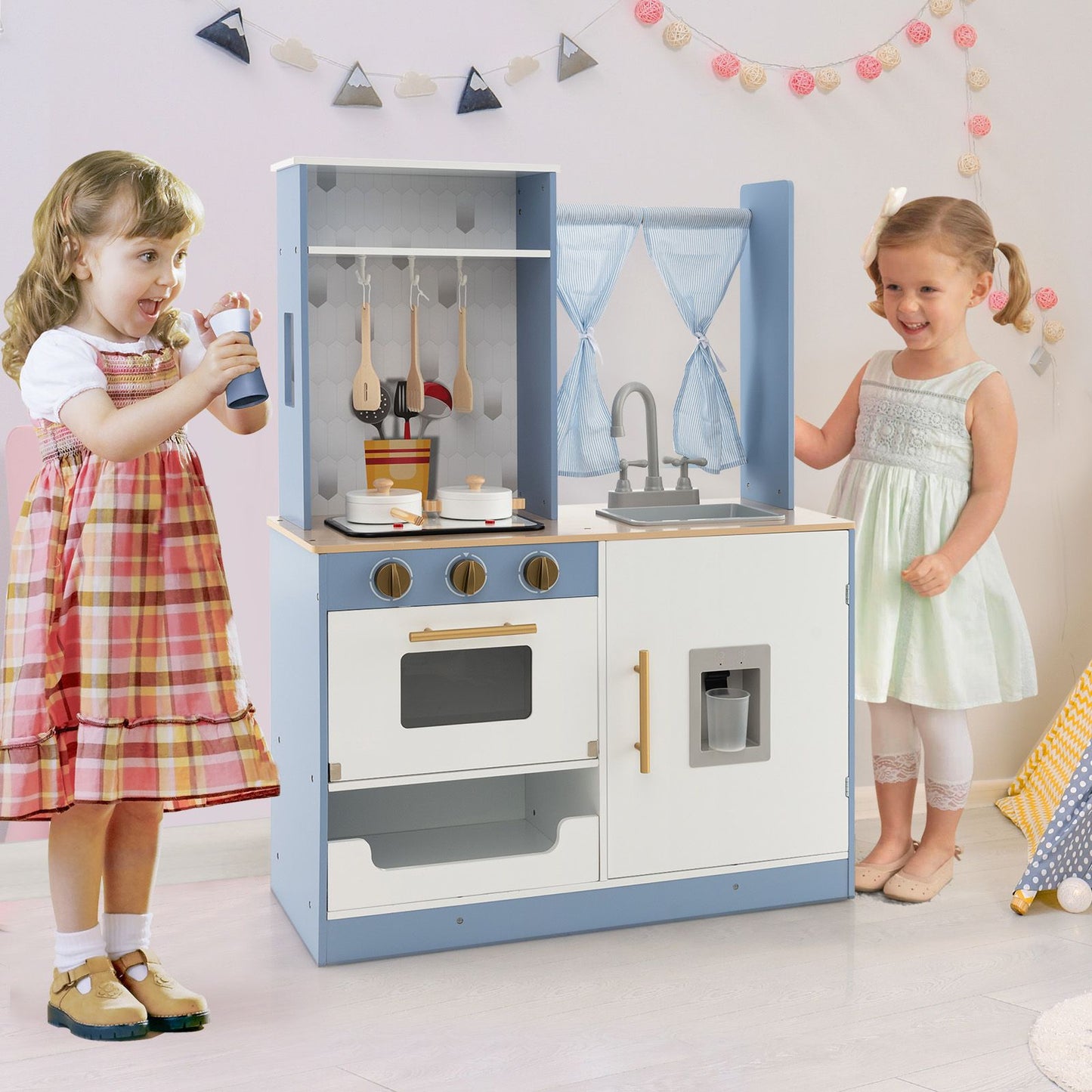 Wooden Kitchen Playset with Cookware and Storage for Kids