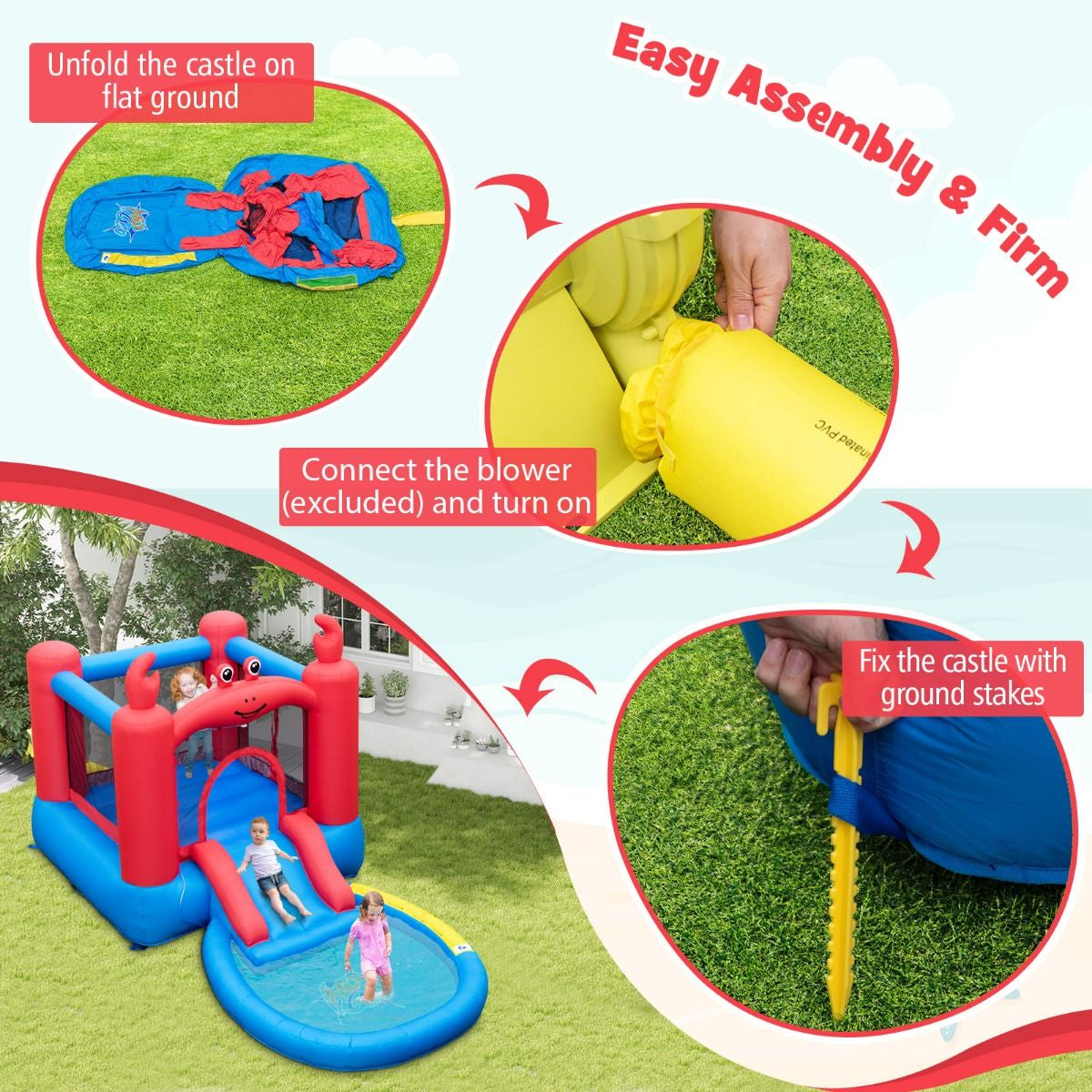 Inflatable Red Crab-Themed Water Slide Park with Slide and Splash Pools