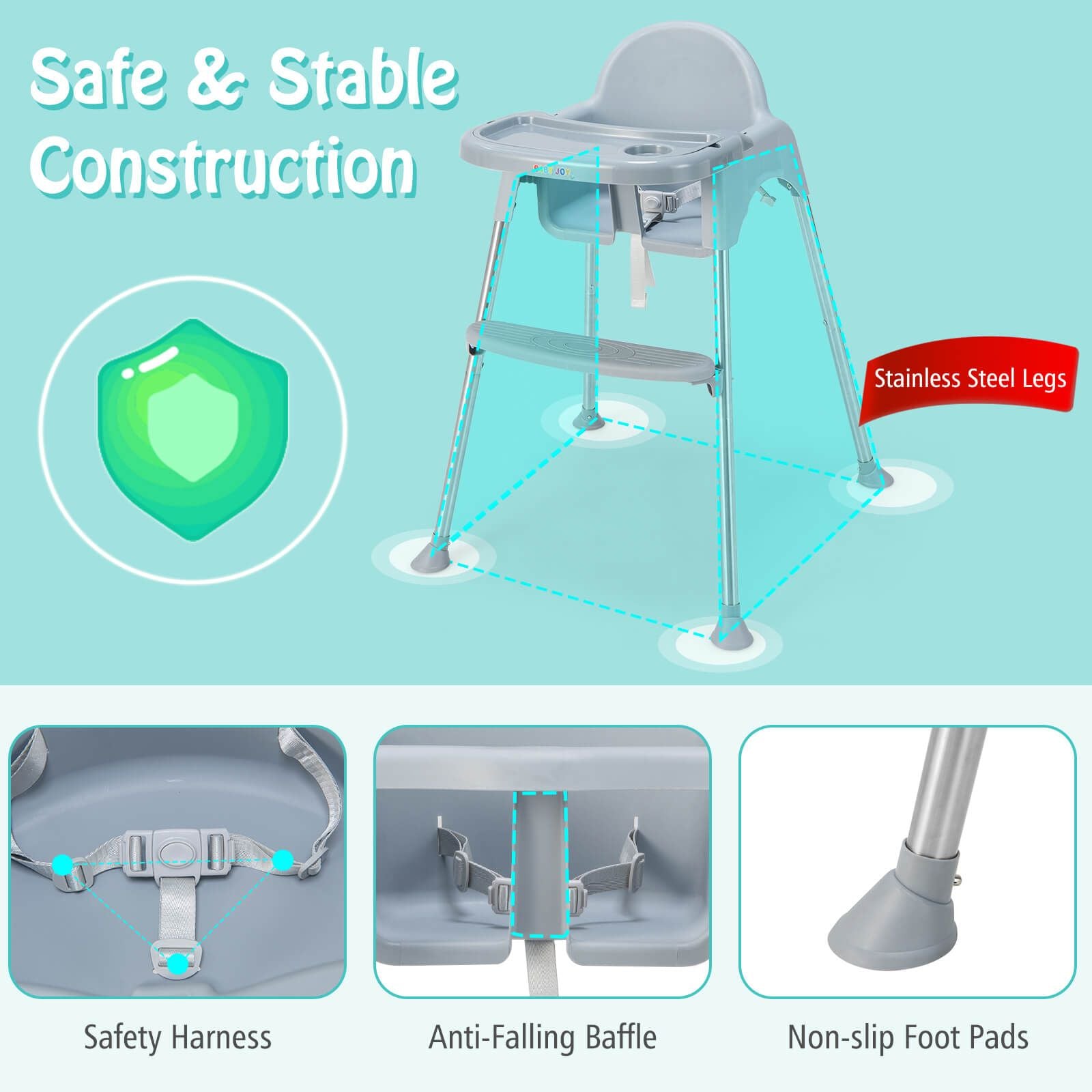 4 in 1 Adjustable Baby High Chair with Double Removable Tray