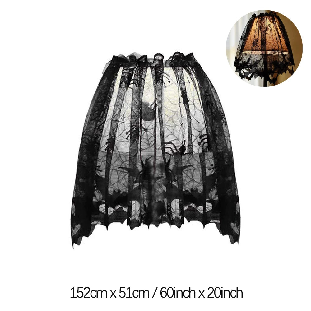 Halloween Lace Spider Web Table Runner Tablecloth Halloween Black Fireplace Mantel Cover for Home Party Halloween Decoration