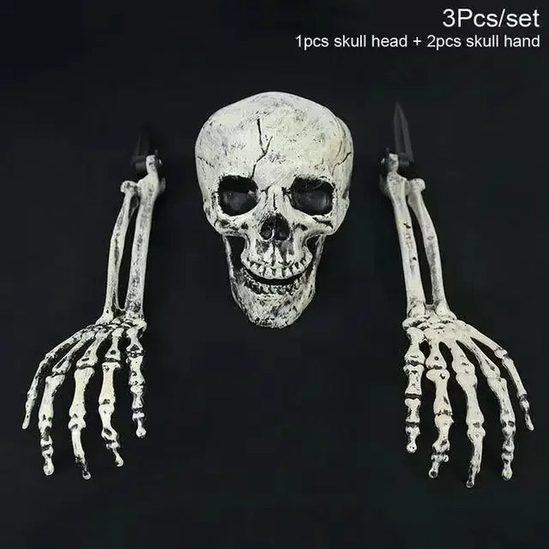 Halloween Skeleton Fake Skeleton Head and Hands Set Scary Skull Decors Halloween Party Haunted House Halloween Decoration