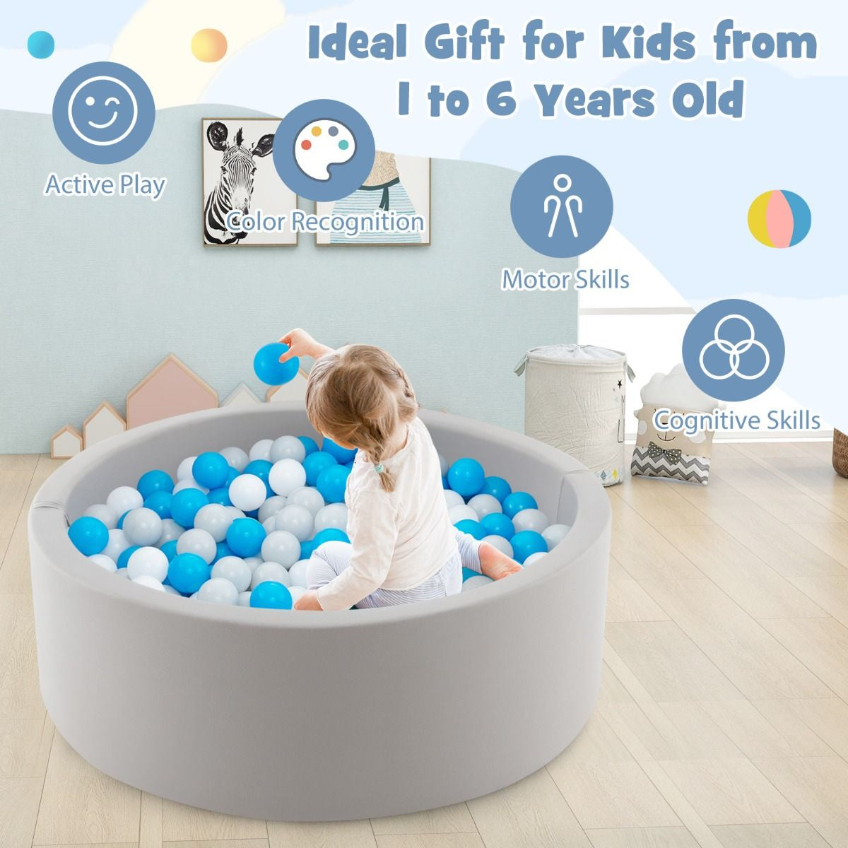 90 X 30Cm Soft round Ball Pool for Toddlers and Baby with 200 Ocean Balls and Storage Bag