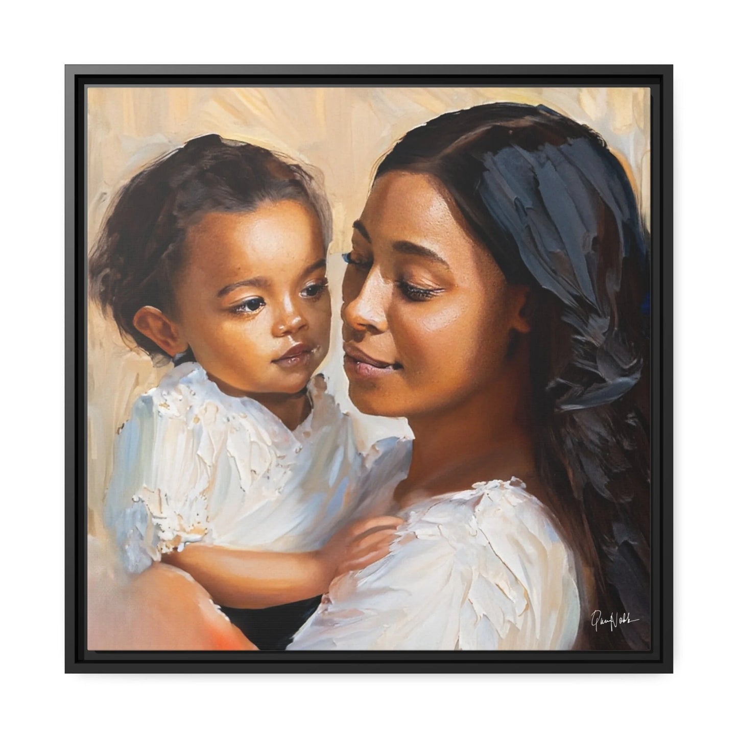 Mother and Child Portrait Canvas Wall Art with Frame - Queennoble