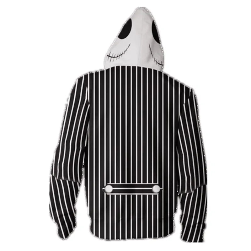 The Nightmare before Christmas Jack Skellington Carnival Halloween Costume Fancy Black Stripe Town Pumpkin King Hoodie Jacket