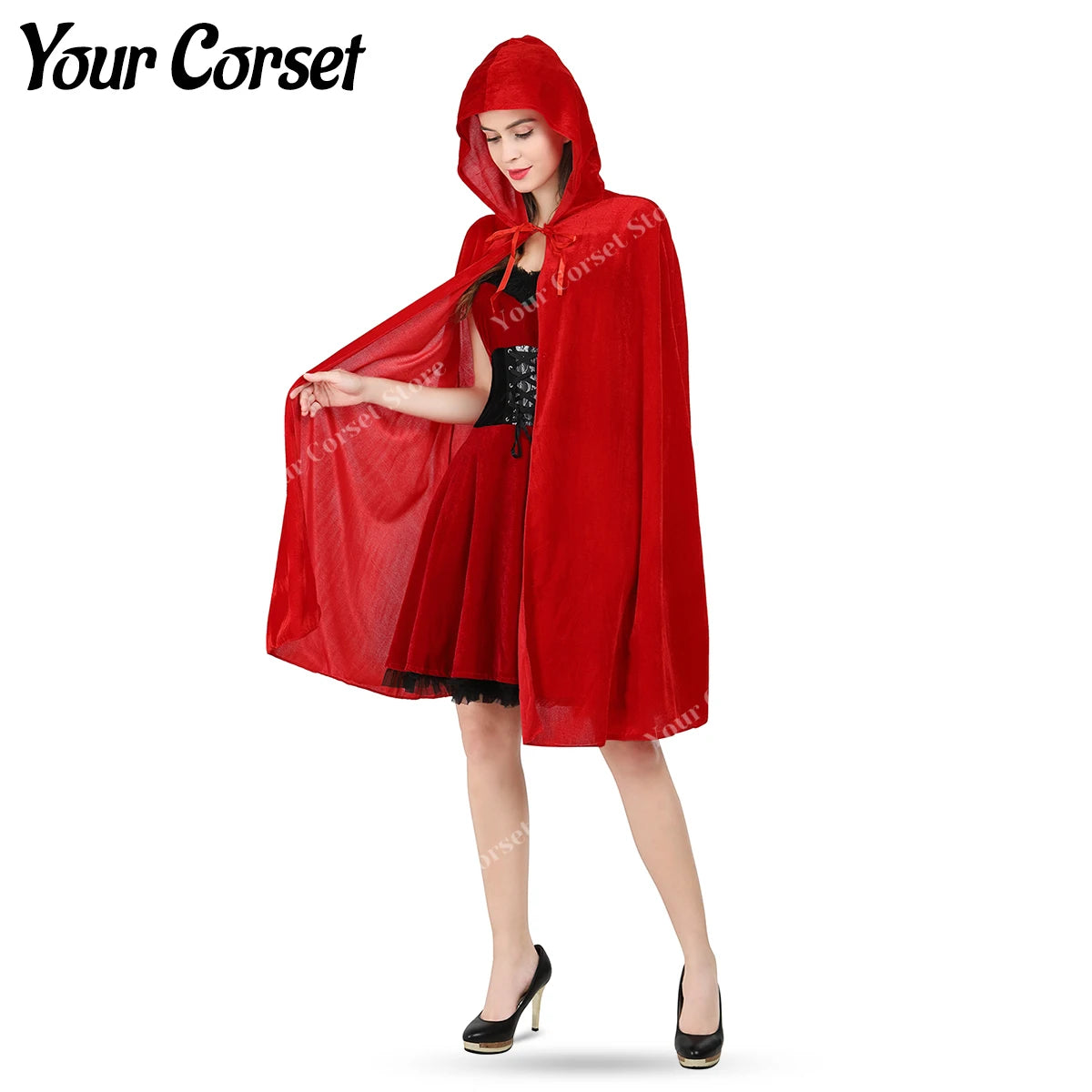 Cloak with Hood Halloween Little Red Riding Hood Costume for Women Vintage Velvet Cloak Cape with Hood Cosplay Halloween Costume