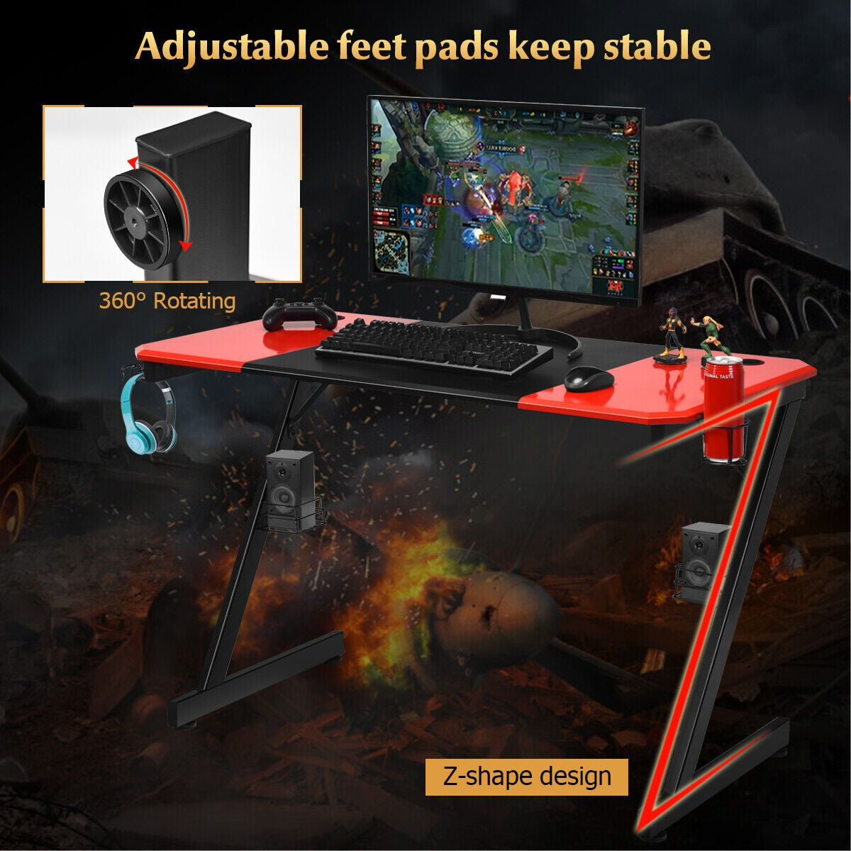 Z-Shaped Carbon Fiber Surface Gaming Desk