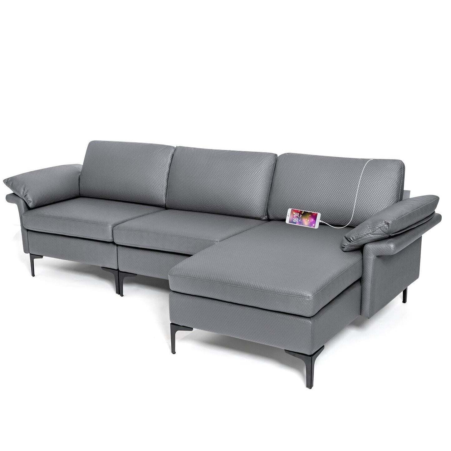 L-Shaped 3-Seat Upholstered Sectional Sofa