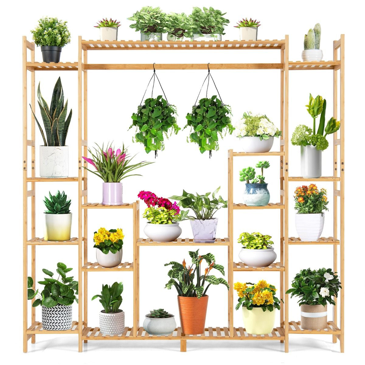 9-Tier Large Plant Shelf Bamboo Crisscross Plant Holder