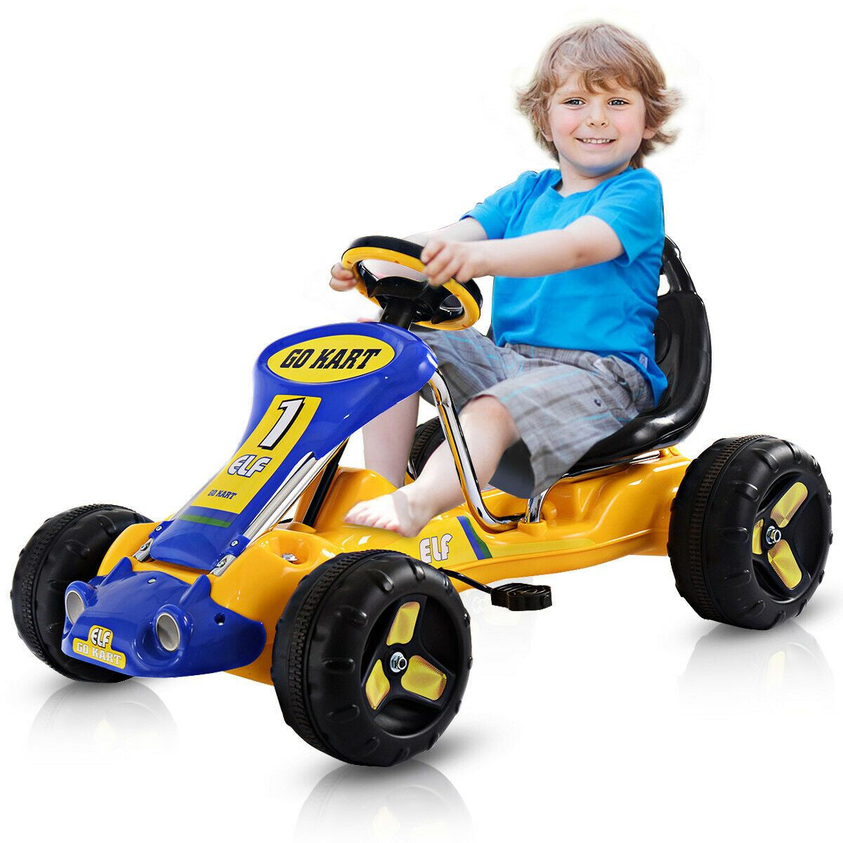 Kids Pedal Go Cart with Adjustable Seat and Non-Slip Wheels