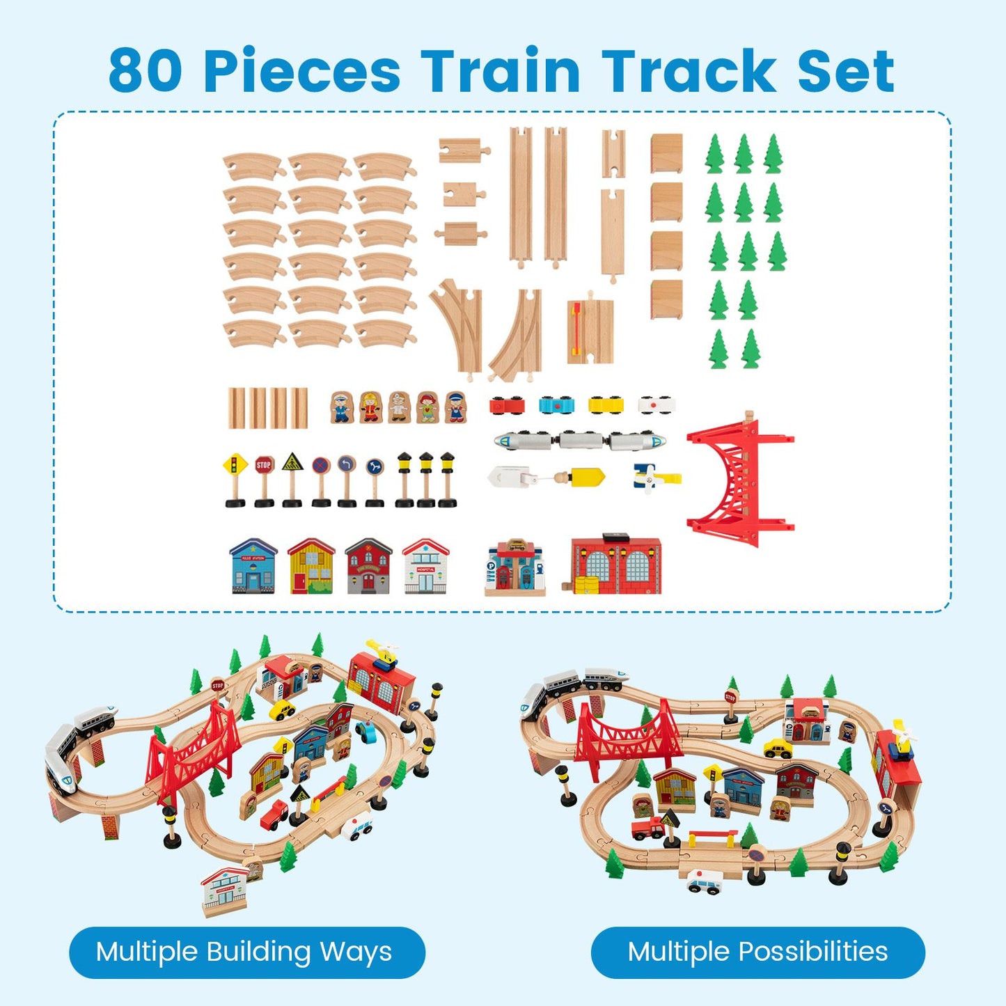 80-Piece Wooden Activity Playset with Reversible Tabletop