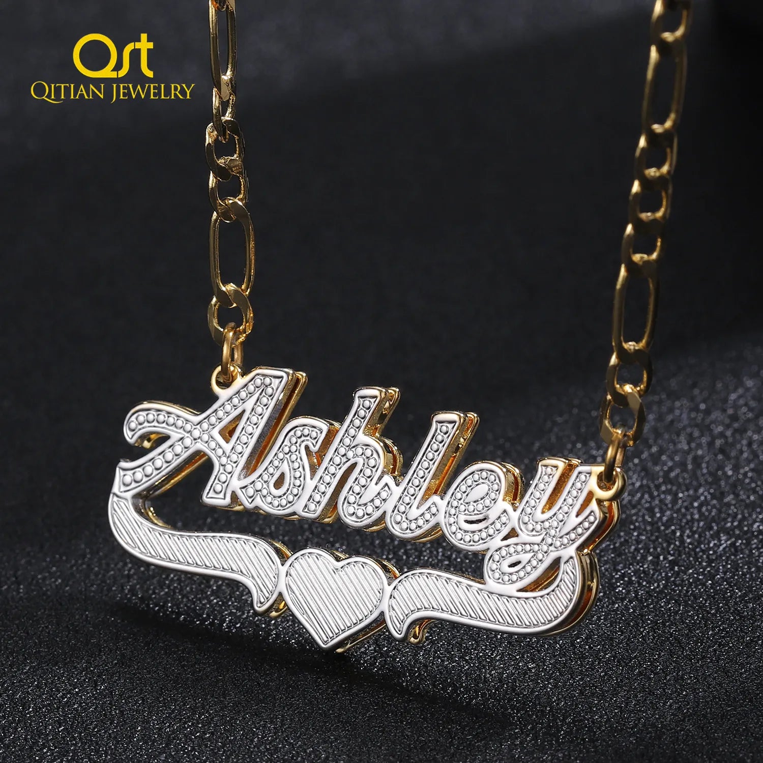 Customized Name Necklace Double 18K Gold Plated Nameplate 3D Necklace Personalized Choker Women Double Layer Name Necklace Gifts