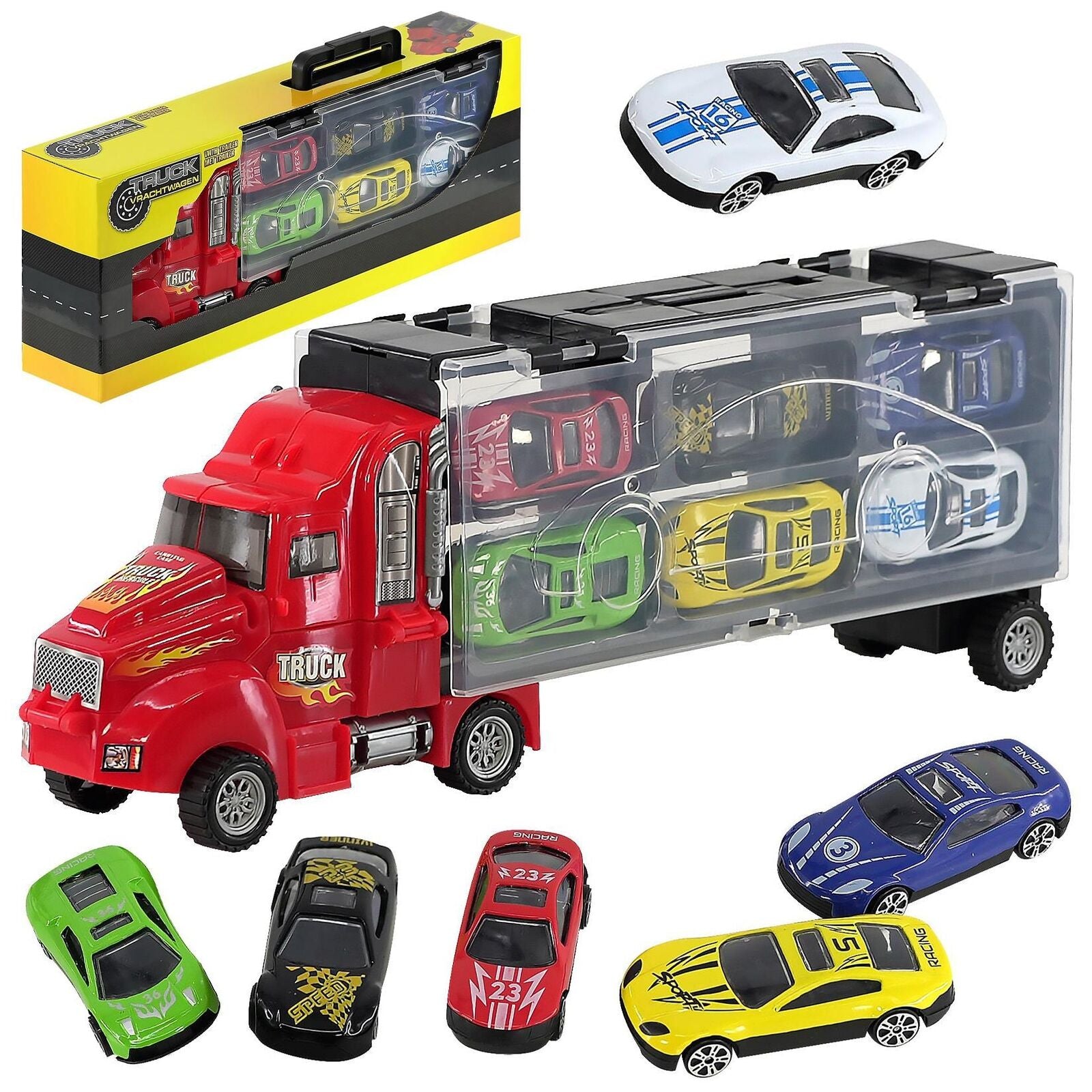 Toy Truck Carrier & 6 Mini Cars Play Set Transport Car Toys Lorry Truck Kids Toy